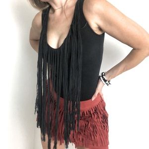 Black Fringe Sleeveless Body Suit
